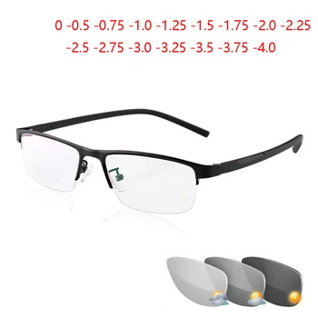 0 -0.5 -0.75 -4 Puse Kadru Photochromism Tuvredzība Brilles Vīriešiem Metāla Kvadrātveida Saules Krāsas tuvredzīga Brilles Sievietēm