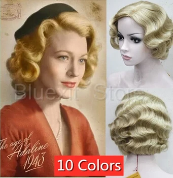 10 Krāsas Dāma Vintage Īss Cirtaini Parūka 1920 Viktorijas Sievietes Pusē, Daļa Matu Struktūra Vilnis Zelta Blondīne Melns Brūns Pieaugušo Tēmu Puse