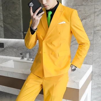 10 Krāsu 2022 Jaunāko Dizaina Vīriešu Slim Tērpi Dubultā Krūtīm, Uzvalku Valkāt Pielāgotu Uzvalks, Kāzu Labāko Tērpu, 2 gab. Komplekts 6XL-M