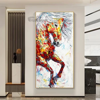 100% Roku sāpināts Abstraktās Glezniecības Mūsdienu Eļļas Glezna Zirgu Dzīvniekiem Glezniecības Mājas Dzīvojamā Istaba Dekori Sienas Māksla