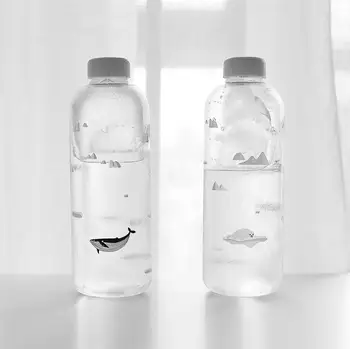 1000ml Radošumu Liela Jauda, Stikla Ūdens Pudeli Ārā Pārnēsājamo Kulbu Karikatūra Dzēriena Pudeles