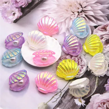 10pcs multicolor Sveķu spīdīgu seashell Flatback Cabochon DIY Matu Loku Centrs Scrapbooking amatniecība