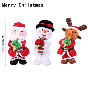 12.6 Dzied Ziemassvētku Santa Claus Lelle ar Mūziku, deju Saimniecības Saksofonu Rotaļlietas Vīšanas Ziemeļbriežu Lelle Partiju