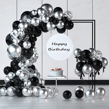 126Pcs Black Balloon Vainags Arku Komplekts Chrome Silver Konfeti Lateksa Baloni, Kāzas, Dzimšanas dienas svinības Līgavas Baby Dušas Dekori