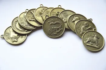 12PCS/komplekts 2.5 cm Tradicionālā Ķīniešu Feng Shui Misiņa Zodiaka Lucky Monētas Labu Laimi Antīko Kolekciju Dāvanu