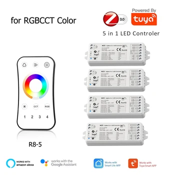 12V 24V WiFi RGBCCT LED Kontrolieris Aptumšojami Android, IOS Tuya Smart Dzīves APP Wireless 2.4 G Tālvadības pulti Echo Plus Balss Vadība