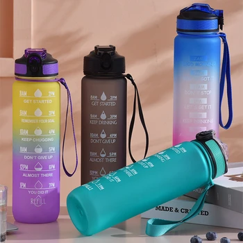 1L Sporta Ūdens Pudele Motivācijas Dzert Kolbā Ar Laika Atzīmi BPA Bezmaksas Sporta Zāle un Āra hermētiskos Zīmogs Bērnu Ūdens Pudele