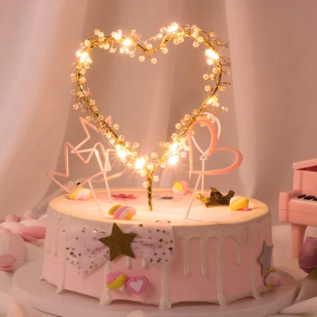 1PC Sirds Formas LED Apgaismojums Pērle Kūka Toppers Baby Happy Birthday Kāzu Cupcakes Puse Kūka, kas Mirgo Dekorēšanas Rīku 2022
