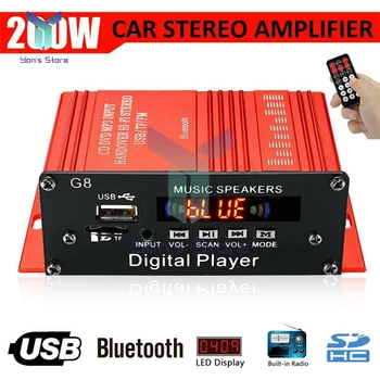 200W 12V Auto Audio Bluetooth Pastiprinātājs augstas precizitātes Mājas Stereo FM Radio, AUX TF LED Ekrānu 2CH Jaudas Pastiprinātāji Auto Audio, ar Tālvadības