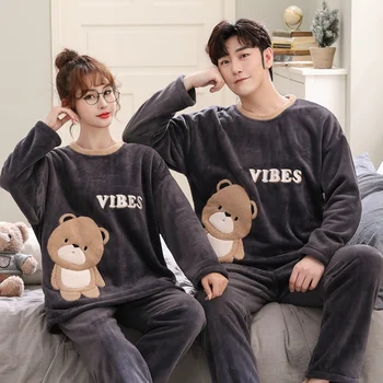 2022. Gada Ziemas Pāris Garām Piedurknēm Biezs Silts Flaneļa Pidžamas Komplekti Vīriešiem Korejas Cute Karikatūra Sleepwear Sieviešu Homewear Mājas Drēbes