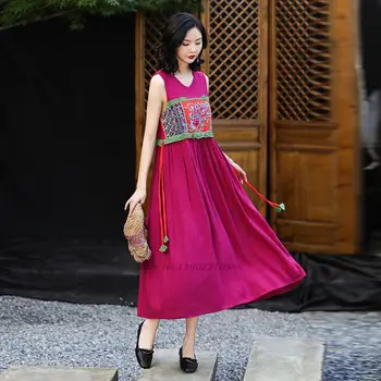 2022. gadam, ķīniešu tradicionālās hanfu kleita austrumu izpildes posmā tautas deju kleitu valsts ziedu izšuvumi kleita retro sundress