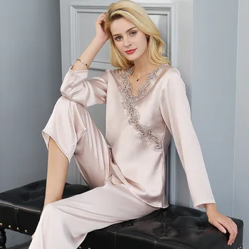 2022 JAUNO Vasaras 22mm 100%Zīda Pidžamas Komplekts Sievietēm, kas Zīda Homewear Sleepwear Rozā Pērle Augstas Kvalitātes Apģērbs