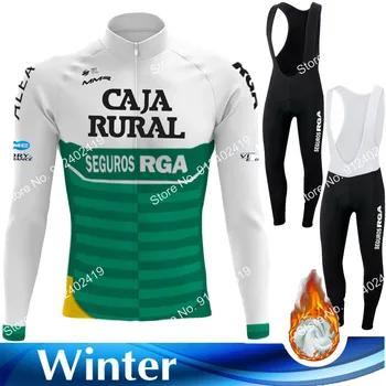 2022 Komanda Caja Rural Ziemas Velo Jersey kombinezoni ar Krūšdaļu Komplekts MTB Velosipēds Apģērbu Ropa Ciclismo Siltuma Vilnas Velosipēdu Apģērbs, Velosipēdu Valkā