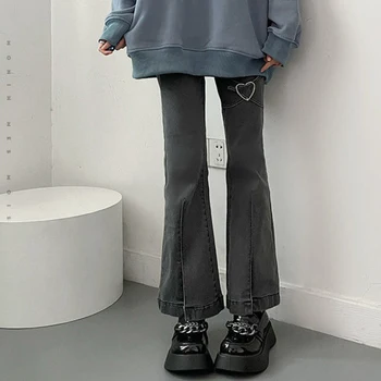 2022 Y2k Sirds Džinsi Sievietēm Vintage Pelēks Džinsa Izlīdzināšanu Bikses Modes Augsta Vidukļa Gadījuma Bikses Visu maču Streetwear Bikses