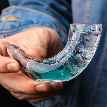2pc Pusmēness Alkohols Stiprie alkoholiskie dzērieni Vodka Shot Stikla Mazo 3D Vērša Ragu Formas Varavīksnes Molekulas Kokteilis Kausa Bārs Iereibis Smieklīgi Brilles