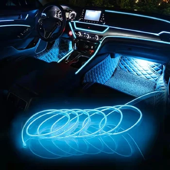 3/5M Auto salona Apgaismojums, LED Lentes Apdare Vainags trose Cauruļu Līnijas Elastīgu Neona Gaismas Automašīnu Produktu Interjera Daļa