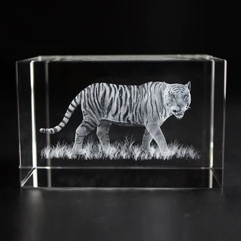 3D Lāzera Iegravēts Cube K9 Kristāla Tiger Tēlu Skulptūru Balts DIY Suvenīru, Amatniecības