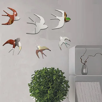 3D Līmi Pārdomas-Spoguļa Putnu Bezdelīgas Spogulis DIY Sienas Uzlīmes 10.25 x 15-Collas 6pcs/daudz