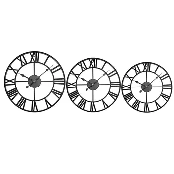 40/47cm Sienas Pulkstenis Mūsdienu 3D Lielu Retro Melnā Dzelzs Kārtā Mākslas Dobi Metāla Ziemeļvalstu Romiešu Cipariem Pulkstenis Mājas Apdare