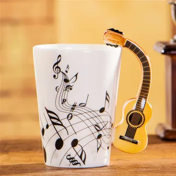 400 ml Mūzikas Krūze Radošo Vijoles Stila Ģitāra Keramikas Krūze Kafijas, Tējas, Piena Koka Kausus ar Rokturi Kafijas Krūzes Jaunums Dāvanas