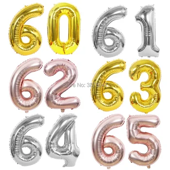 40inch 60 61 62 63 64 65 balonu rožu zelta, sudraba jubilejas partijas apdare 60 61 62 63 64 65 dzimšanas dienas balonus