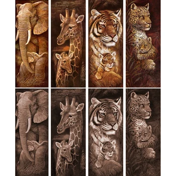 5D DIY Dimanta Krāsošana Dzīvnieki leopards, Zilonis, Žirafe Tīģeru Māti Un Bērnu krustdūrienu Izšuvumi Mozaīku Sienas Uzlīmes, Dāvanas