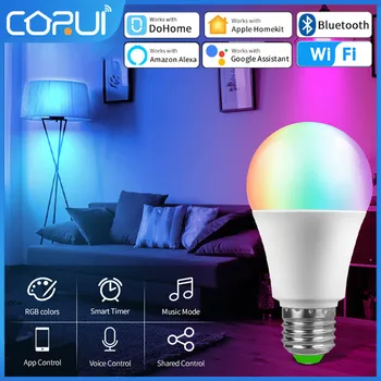 5GAB CoRui E27, Wifi, Bluetooth Smart Spuldzes LED Lampas RGBCW Krāsains Regulējamas, Siri Balss Ieslēgt/Izslēgt Slēdzis Atbalsta Alexa Homekit