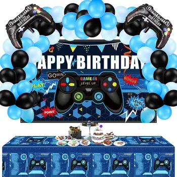 64pcs Spēli Balons gamepad Vainags Melna zila Globos Dzimšanas dienu Banner Gamepad Folijas gaisa Balons, Video Spēli Birthday Party Dekori