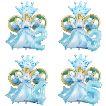 6pcs Disney Cinderella Princešu Balonu 32inch Numuru Balonu Vainagu Meitenes Dzimšanas dienas Bērnu Duša Puse Rotājumi Bērniem Rotaļlietas