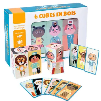 6Pcs Koka Bloku Kaudze Spēle 3D Raksturs Puzzle Cube Pirmsskolas Sākumā Izglītības Ēku Rotaļlietu Toddler Bērniem