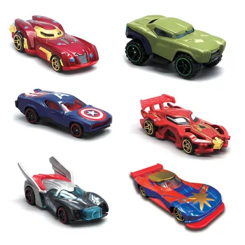 6pcs/komplekts ar kasti Sakausējuma Brīnums Bērnu Rotaļu Automašīnu Avengers Dzelzs Vīrs Thor Zirnekļcilvēka Darbības Rādītāji Sacīkšu Modelis Bērniem Zēni Dāvanu
