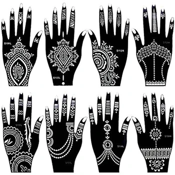8 Loksnes Indijas Henna Tetovējums Trafaretu Sievietēm, Meitenēm, Roku, Pirkstu, Ķermeņa Krāsa Pagaidu Pašlīmējošas Atkārtoti Tetovējums Veidnes