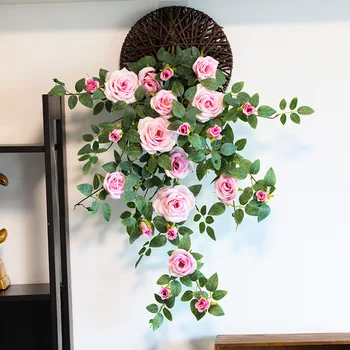 80 Cm, Mākslīgo Rožu Ziedi Vīnogulāju Sienas Karājas Zaļo Augu Apdare Kāzu DIY Karājas Plastmasas Puķu Mājas Dekoru