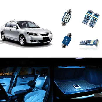 8pcs Balta Auto LED Spuldzes Interjera Kartes Dome Licence Plate Lampas Iepakojuma Komplektu priekš Mazda 3 2004 2005 2006 2007 2008 2009