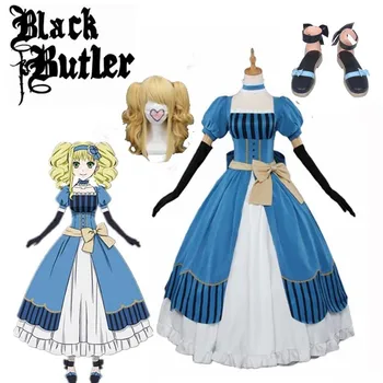 Anime Black Butler Kuroshitsuji Elizabete Midford Cosplay Kostīmu Lizzy Puse Lolita Kleita, Parūka Kurpes Pilns Komplekts Halloween Puse