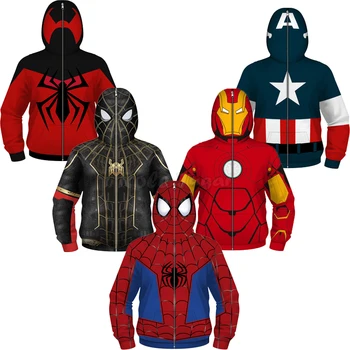Anime Spiderman /Dzelzs Vīrs, Pilna Rāvējslēdzēja Hoodies Cosplay Kostīms Bērniem Zēni Meitenes Supervaronis Karikatūra Izdrukāt Kapuci Sporta Krekli Outwear