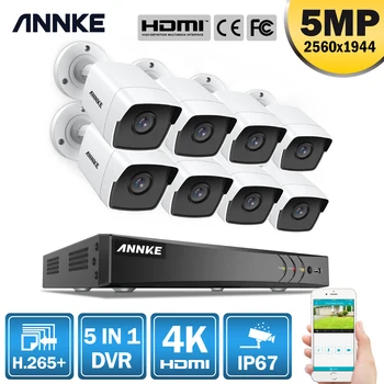 ANNKE 8CH 5MP-N Super HD Video Drošības Sistēmu, H. 264+ DVR Ar 4X 8X 5MP Bullet Āra Ūdensizturīgs CCTV Kameras Komplektu, AI Atklāšana