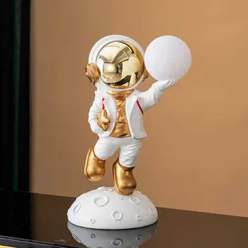 Astronauti Ar Lampu Dekoratīvo Statuju Viesistabas Darbvirsmas Apdare Mūsdienu Mākslas Modes Sveķu Skulptūru Mājas Dekori Aksesuāri