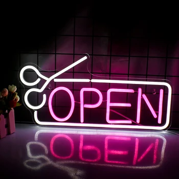Atvērt Neona Zīme, frizētava Rozā, Balta, LED Zīme USB Powered, Neona Gaisma ar Slēdzi-Veikala Logā Biznesa Reklāmas Atvērt Neona