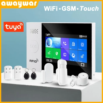 Awaywar Tuya WIFI GSM mājas Apsardzes smart Signalizācijas Sistēma, apsardzes pakalpojumi, Apsardzes signalizācijas komplekts touch screen saderīgs ar Tuya IP Camrea