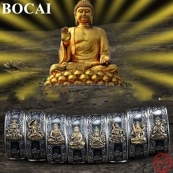 BOCAI S999 Sudraba Gredzeni Zodiaka Aizbildnis Dievs Buda Sirds Sutra Tīra Argentum Atvēršanas Regulējams Gredzeni Vīriešiem Un Sievietēm