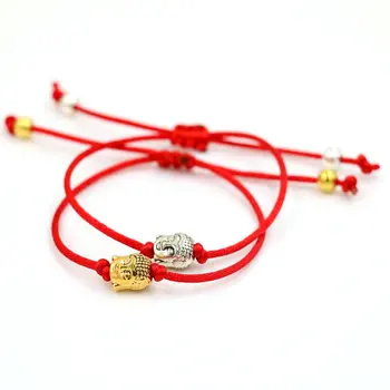 BPPCCR Zelta krāsā Budas galvas Amuletu aproci Red virves, diegi string pītā vīriešiem, sievietēm, Reiki hombres Čakra aproce pulseira