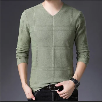 BROWON 2022 Jaunā Vīriešu Apģērbu Pavasara Rudens tīrtoņa Krāsu Gadījuma V-veida Kakla Džemperi korejas Modes Slim Fit garām Piedurknēm Džemperis Vīriešiem