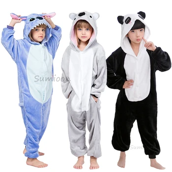 Bērniem Dūriens Kigurumi Pidžamu Zēns Meitene Anime Kopumā Panda Pijama Onesie Bērniem, Bērnu Kostīmu Ziemas Dzīvnieku Sleepwear Cosplay