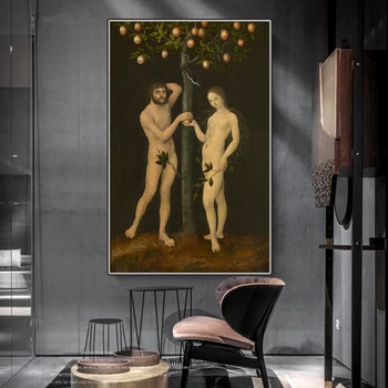 Citon Audekls Mākslas, Eļļas Glezna Lucas Cranach《Ādams un Ieva》Mākslas Plakātu Grafiskās Sienas Dekori Mūsdienu Mājas Dzīvojamā telpu Dekorēšana