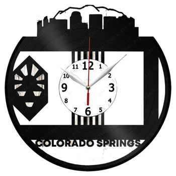 Colorado Springs Vinila Ieraksts Sienas Pulkstenis Mājas Mākslas Dekoru Unikāls Dizains, Roku Darbs, Oriģināla Dāvana, Vinila Pulksteni, Melna Ekskluzīvā Pulksteņa F