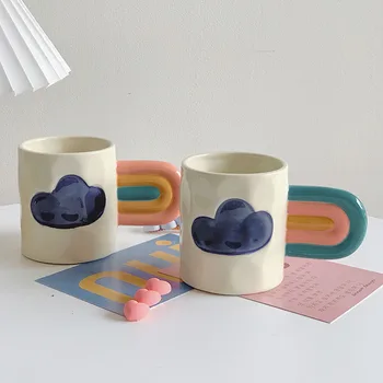 CuteLife Radošo Varavīksnes Rīkoties Ar Keramikas Kafijas Krūze Kausa Virtuves Dzeramā Brokastis Piena Tējas Tase Apdares Mājās Pāris Krūze Dāvanas