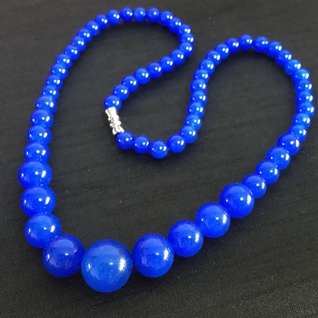 dabīgā akmens Modes stila 6-14mm zilais halcedons izgatavots apaļas pērles kaklarota sievietēm ķēdes sānslīdi kaklasaite rotaslietas 18inch GE4032