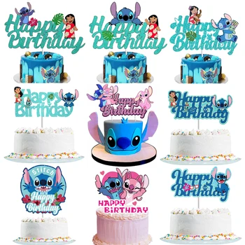 Disney Lilo&Stitch Premium Mirdzēt Kūka Topper Happy Birthday Cake Decoration Bērniem Dzimšanas dienas ballīti Baby Duša Cake Piederumi