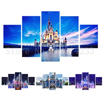 Disney Pils 5 Gabali, Kanvas Glezna Magic Kingdom Dienu Laikā Pasaku Wonderland Sienas Art Attēlus Dzīvojamā Istaba Mājas Apdare
